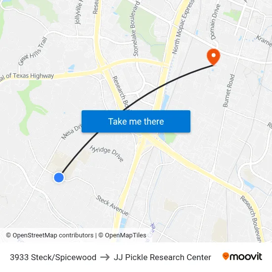 3933 Steck/Spicewood to JJ Pickle Research Center map