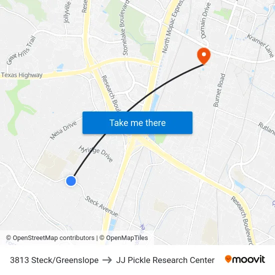 3813 Steck/Greenslope to JJ Pickle Research Center map