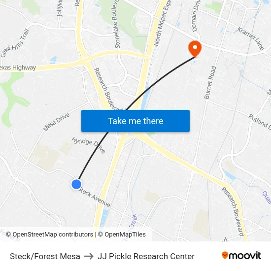 Steck/Forest Mesa to JJ Pickle Research Center map