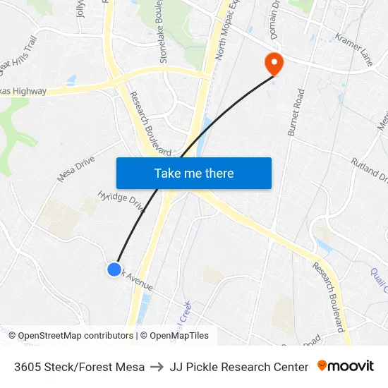 3605 Steck/Forest Mesa to JJ Pickle Research Center map
