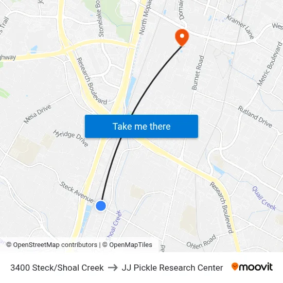 3400 Steck/Shoal Creek to JJ Pickle Research Center map