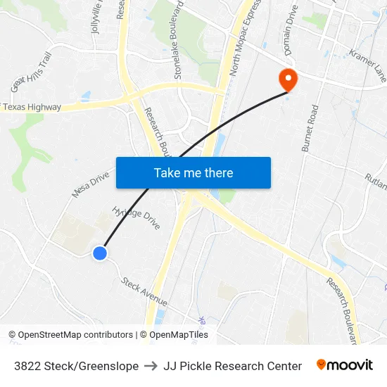 3822 Steck/Greenslope to JJ Pickle Research Center map