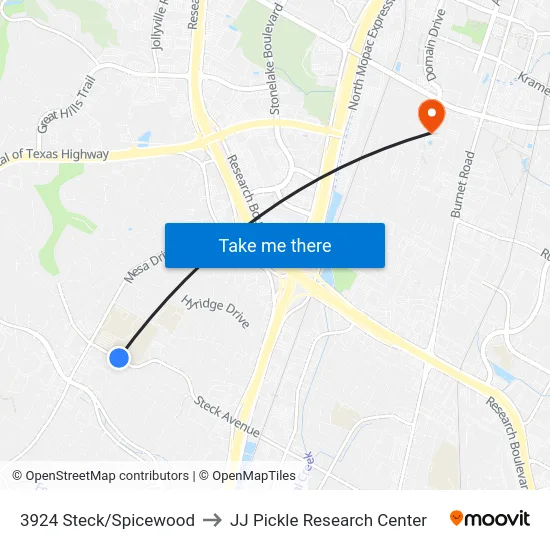 3924 Steck/Spicewood to JJ Pickle Research Center map