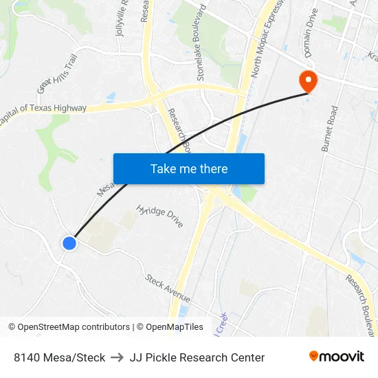 8140 Mesa/Steck to JJ Pickle Research Center map