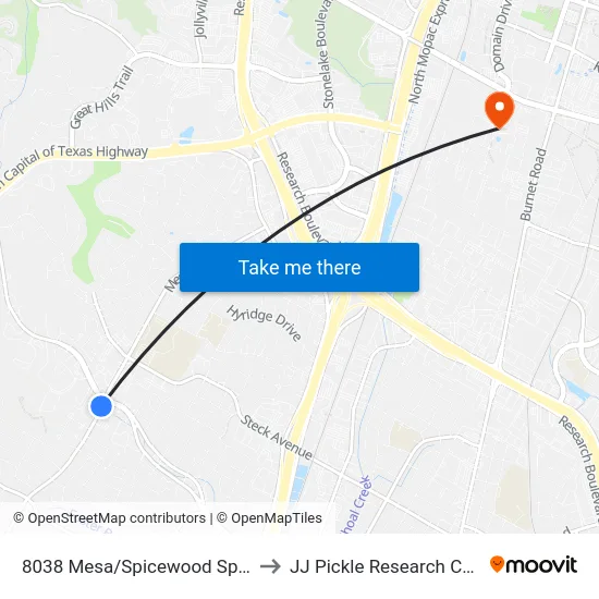 8038 Mesa/Spicewood Springs to JJ Pickle Research Center map