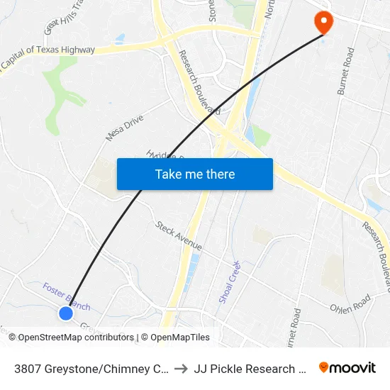 3807 Greystone/Chimney Corners to JJ Pickle Research Center map