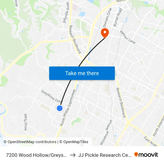7200 Wood Hollow/Greystone to JJ Pickle Research Center map