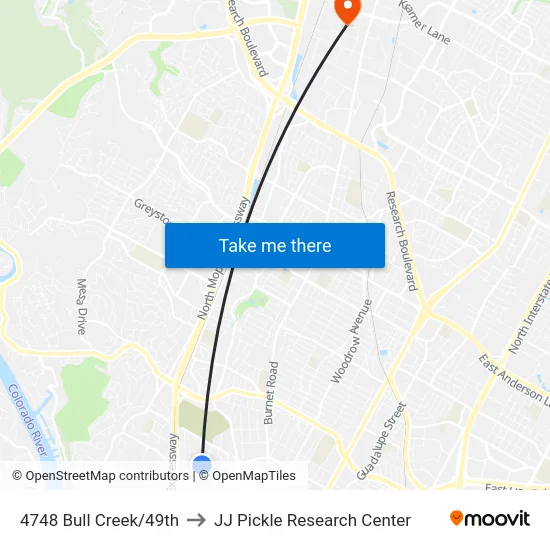 4748 Bull Creek/49th to JJ Pickle Research Center map