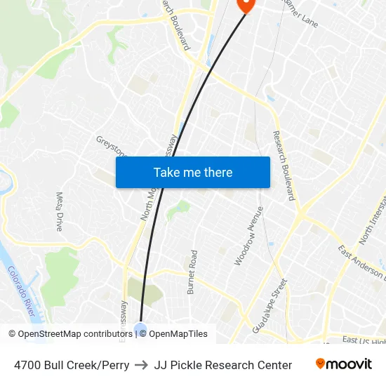 4700 Bull Creek/Perry to JJ Pickle Research Center map
