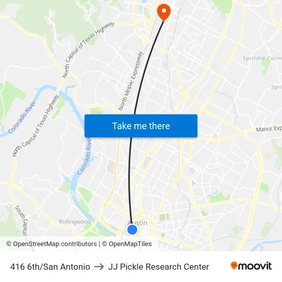 416 6th/San Antonio to JJ Pickle Research Center map