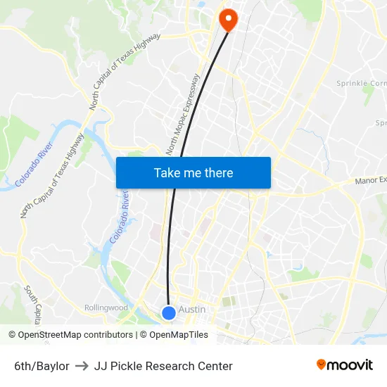 6th/Baylor to JJ Pickle Research Center map