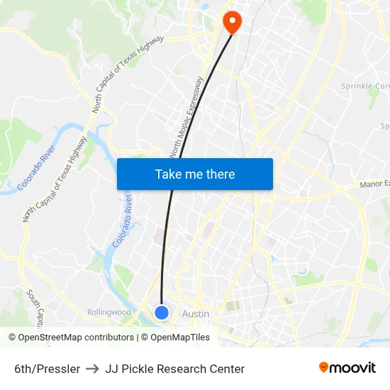 6th/Pressler to JJ Pickle Research Center map