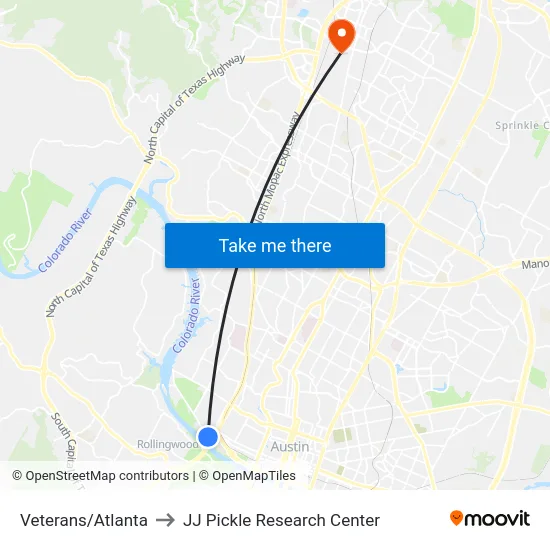 Veterans/Atlanta to JJ Pickle Research Center map