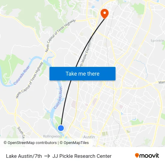 Lake Austin/7th to JJ Pickle Research Center map