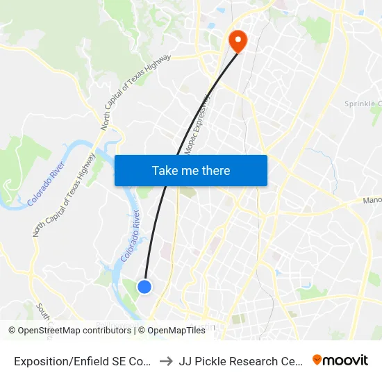 Exposition/Enfield SE Corner to JJ Pickle Research Center map