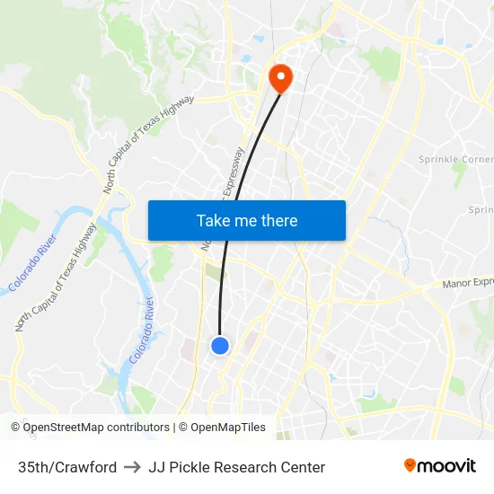35th/Crawford to JJ Pickle Research Center map