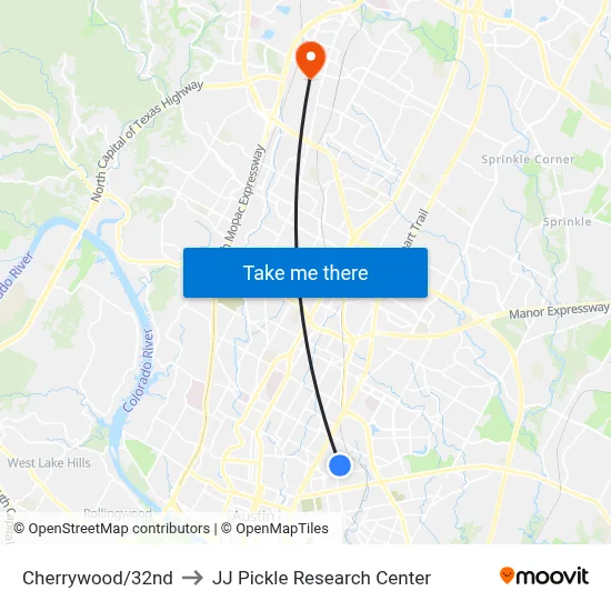 Cherrywood/32nd to JJ Pickle Research Center map