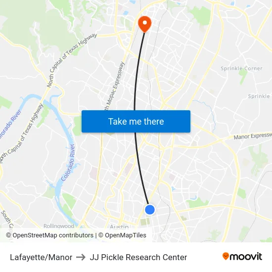 Lafayette/Manor to JJ Pickle Research Center map