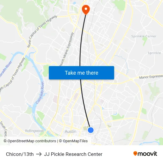 Chicon/13th to JJ Pickle Research Center map