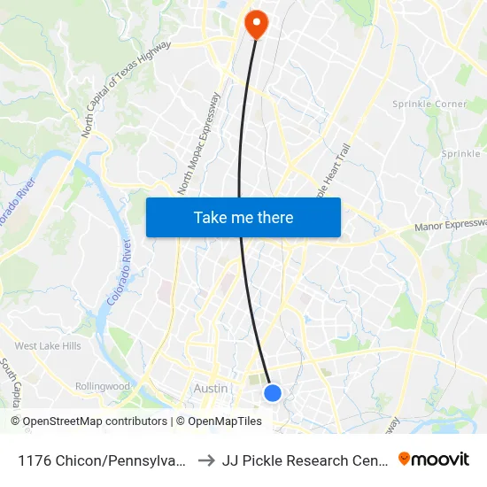 1176 Chicon/Pennsylvania to JJ Pickle Research Center map