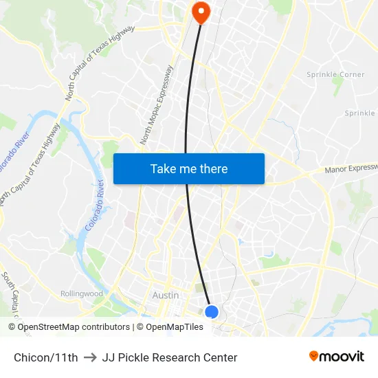Chicon/11th to JJ Pickle Research Center map