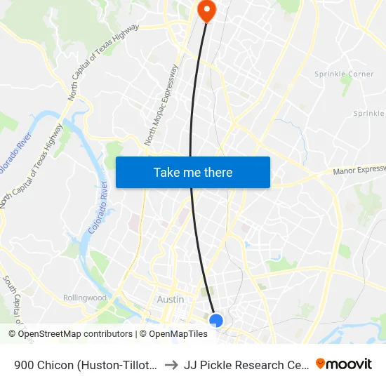 900 Chicon (Huston-Tillotson) to JJ Pickle Research Center map