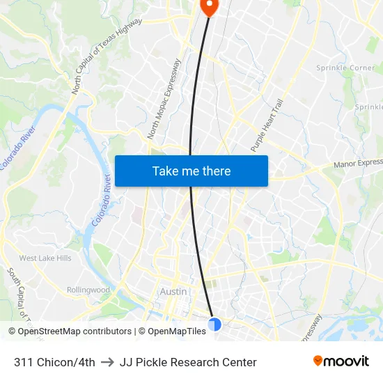 311 Chicon/4th to JJ Pickle Research Center map