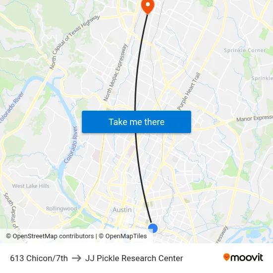 613 Chicon/7th to JJ Pickle Research Center map