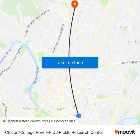 Chicon/College Row to JJ Pickle Research Center map