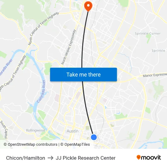 Chicon/Hamilton to JJ Pickle Research Center map