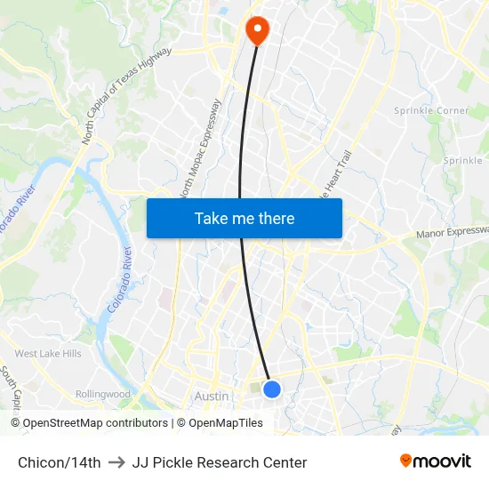 Chicon/14th to JJ Pickle Research Center map