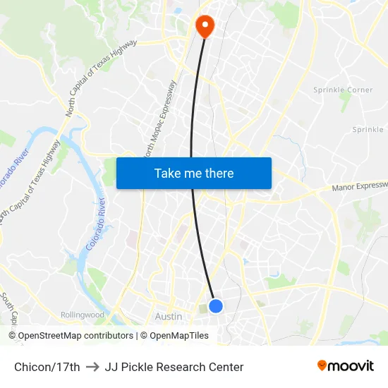 Chicon/17th to JJ Pickle Research Center map
