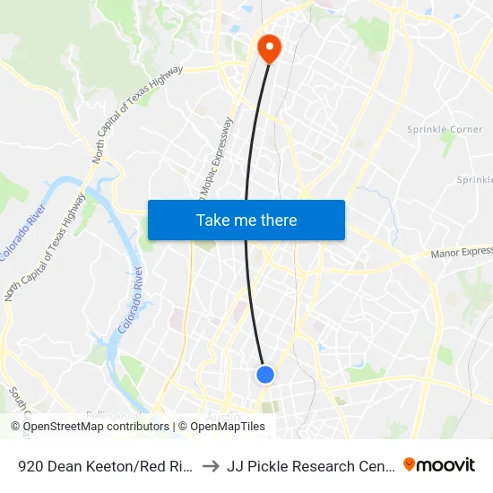 920 Dean Keeton/Red River to JJ Pickle Research Center map