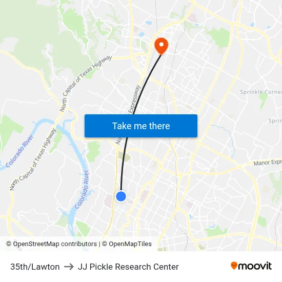 35th/Lawton to JJ Pickle Research Center map