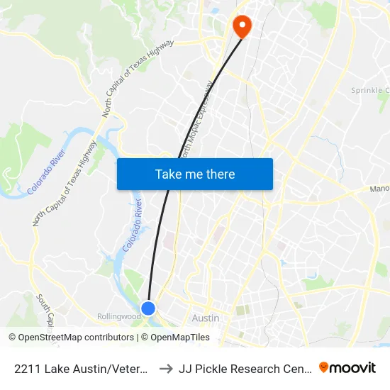 2211 Lake Austin/Veterans to JJ Pickle Research Center map