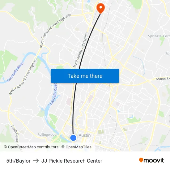 5th/Baylor to JJ Pickle Research Center map