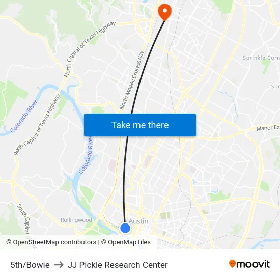 5th/Bowie to JJ Pickle Research Center map