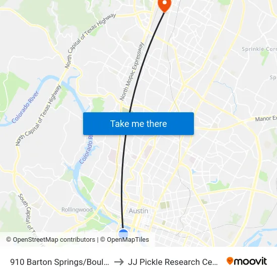 910 Barton Springs/Bouldin to JJ Pickle Research Center map