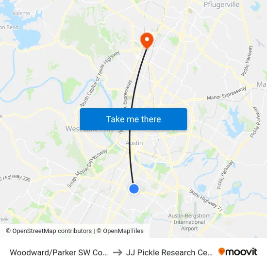 Woodward/Parker SW Corner to JJ Pickle Research Center map