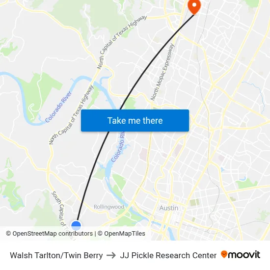 Walsh Tarlton/Twin Berry to JJ Pickle Research Center map