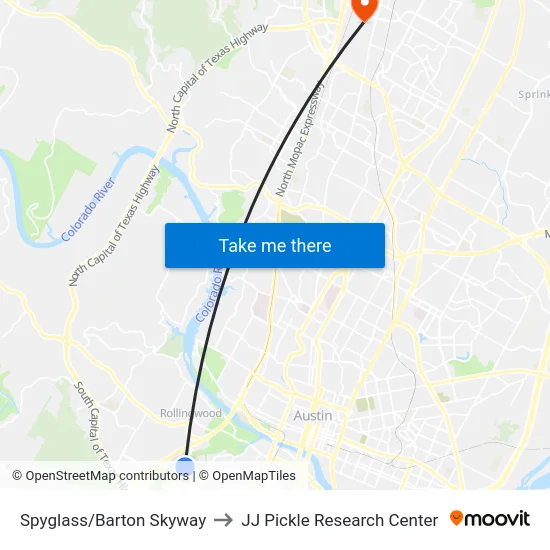 Spyglass/Barton Skyway to JJ Pickle Research Center map