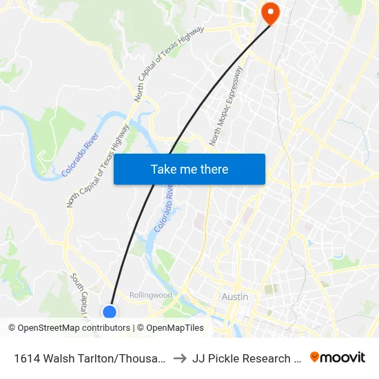1614 Walsh Tarlton/Thousand Oaks to JJ Pickle Research Center map