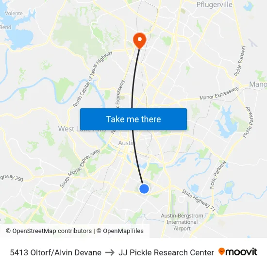 5413 Oltorf/Alvin Devane to JJ Pickle Research Center map