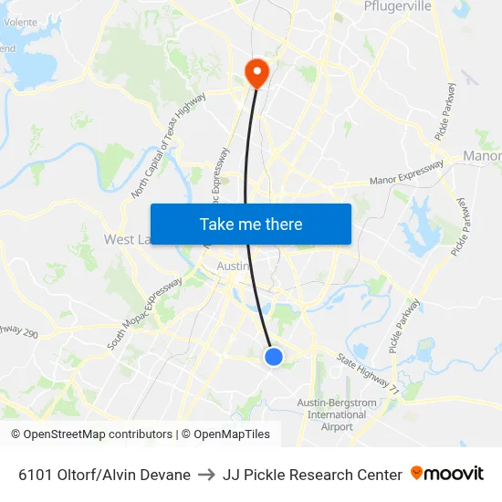 6101 Oltorf/Alvin Devane to JJ Pickle Research Center map