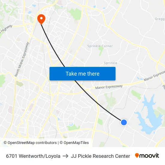 6701 Wentworth/Loyola to JJ Pickle Research Center map