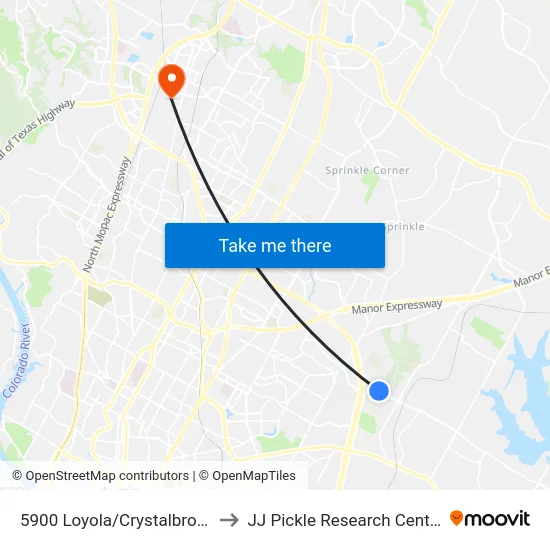 5900 Loyola/Crystalbrook to JJ Pickle Research Center map