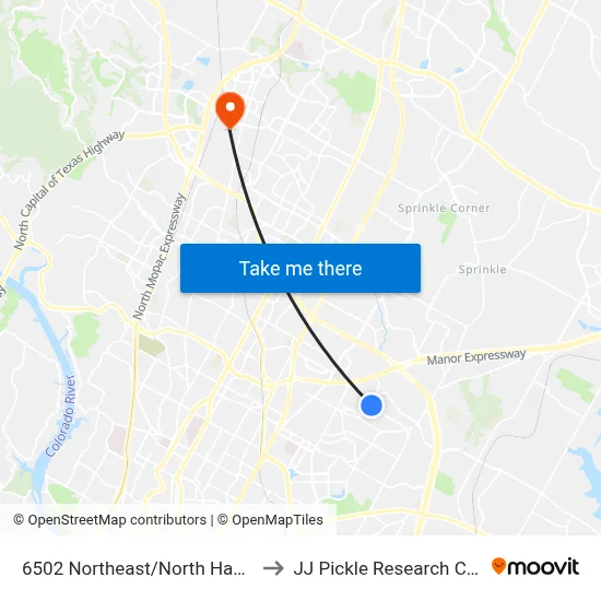 6502 Northeast/North Hampton to JJ Pickle Research Center map
