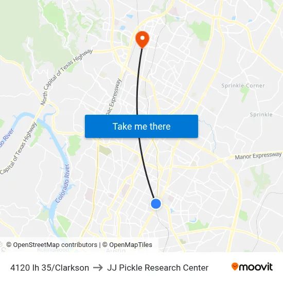4120 Ih 35/Clarkson to JJ Pickle Research Center map