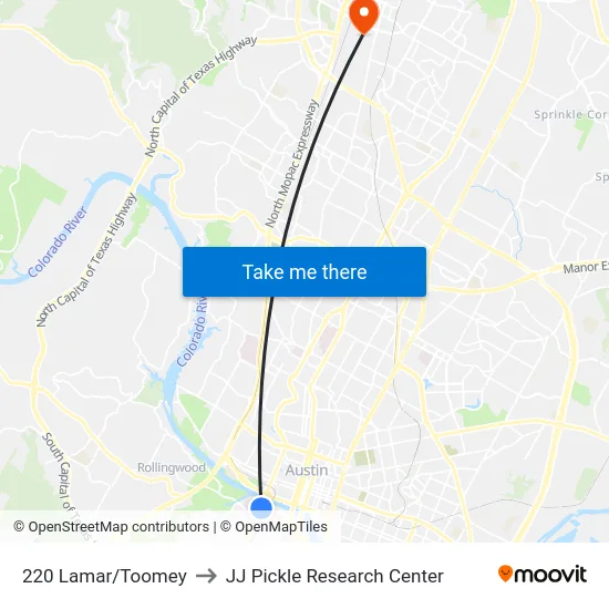 220 Lamar/Toomey to JJ Pickle Research Center map