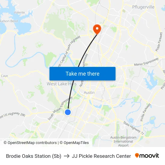 Brodie Oaks Station (Sb) to JJ Pickle Research Center map